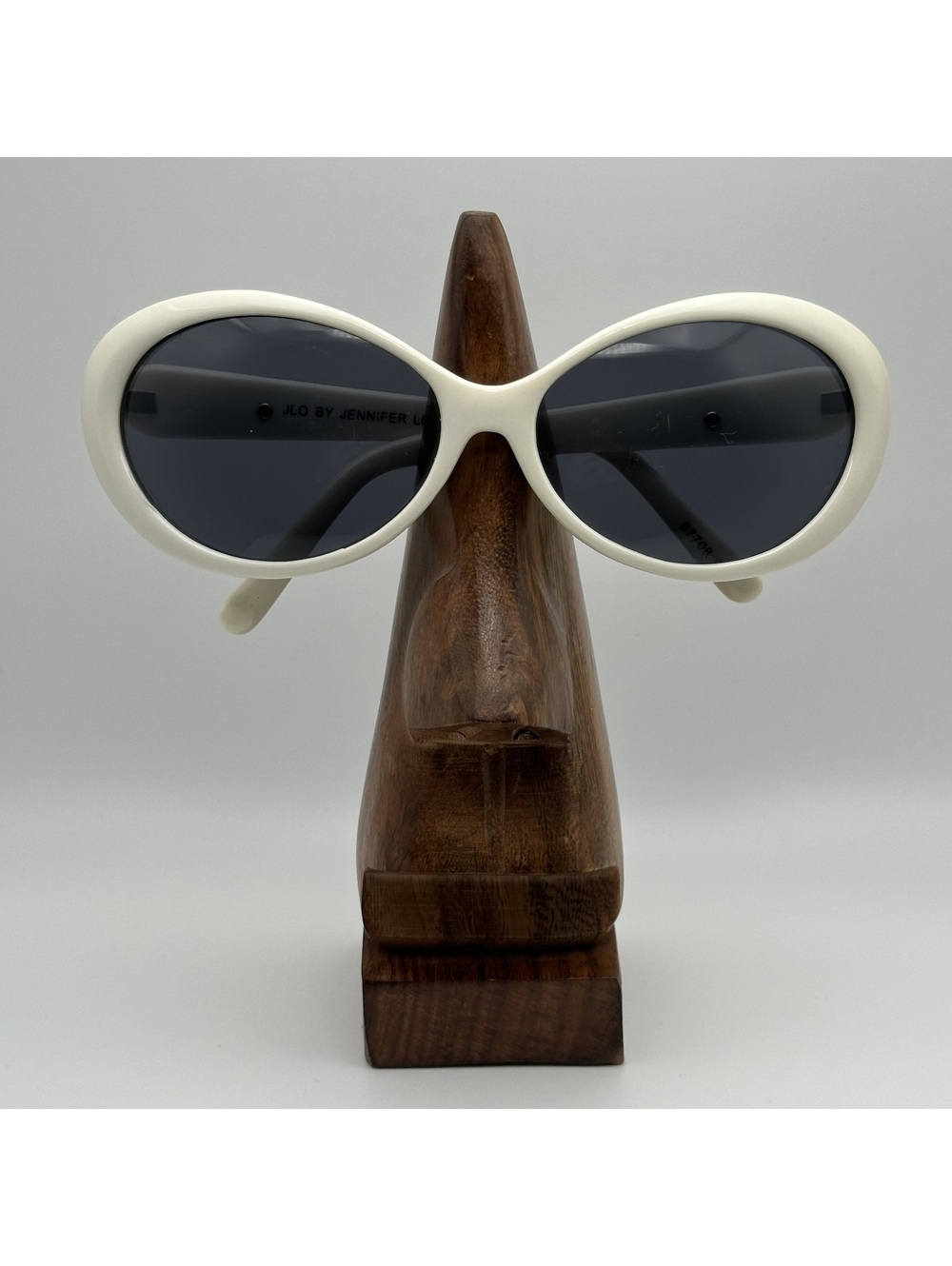 Jennifer Lopez White Oval Frame Sunglasses with Decorative Silver Accents